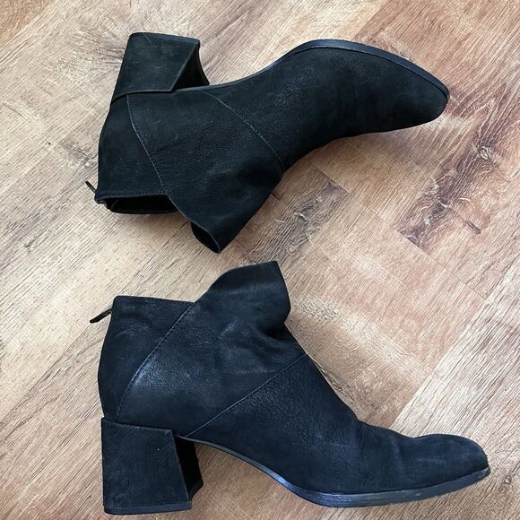 Eileen Fisher Vero Cuoio Suede Leather Ankle Block Heel Booties Women Sz 7 Black - Picture 7 of 12